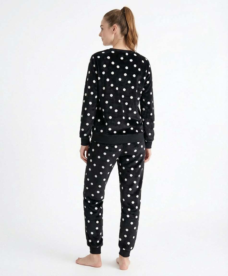 Pijama mujer coral lunares blancos