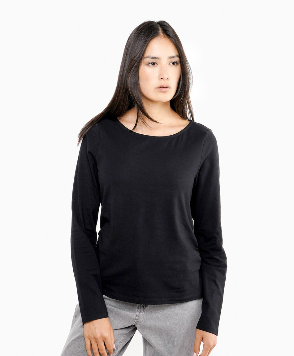 Polera mujer b&aacute;sica negra manga larga