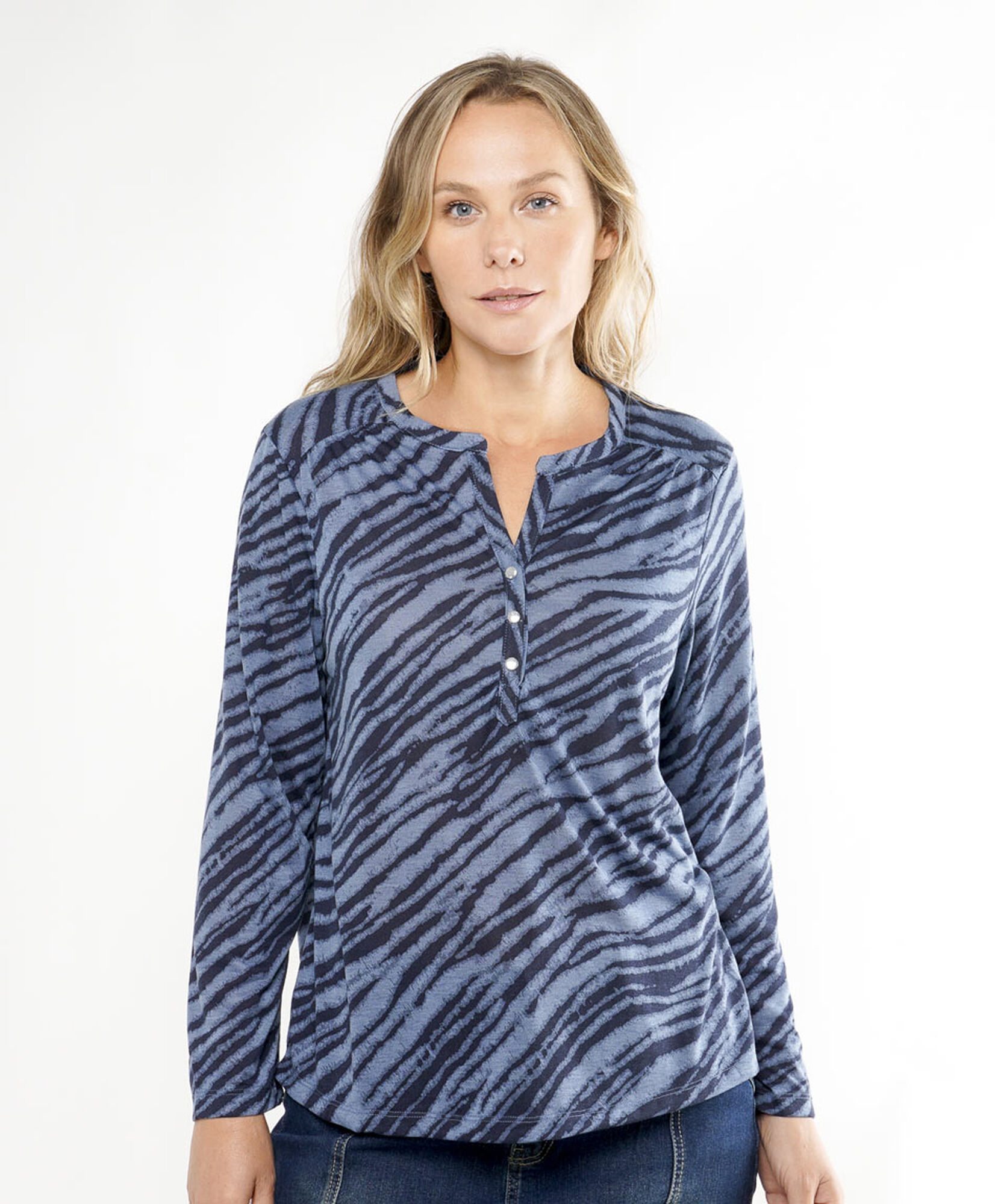 Polera mujer print cebra azul Polera mujer print cebra azul