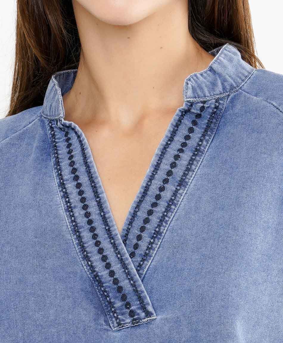 Blusa mujer denim bordado