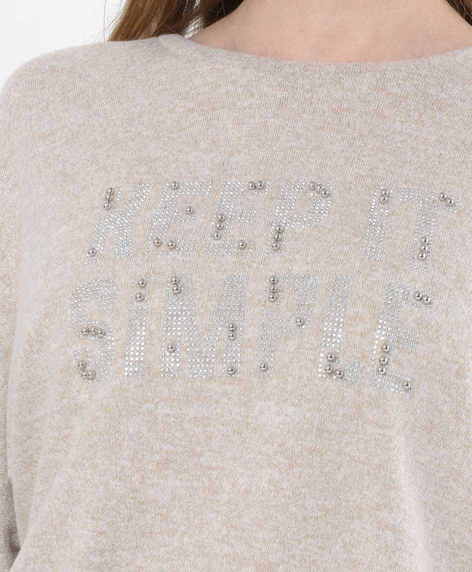 Polera mujer texto perlas y brillos