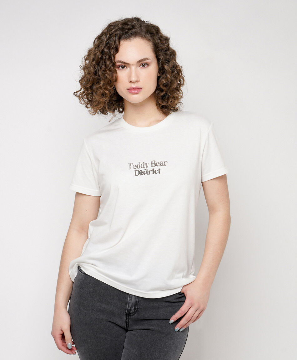 Polera mujer doble estampado teddy