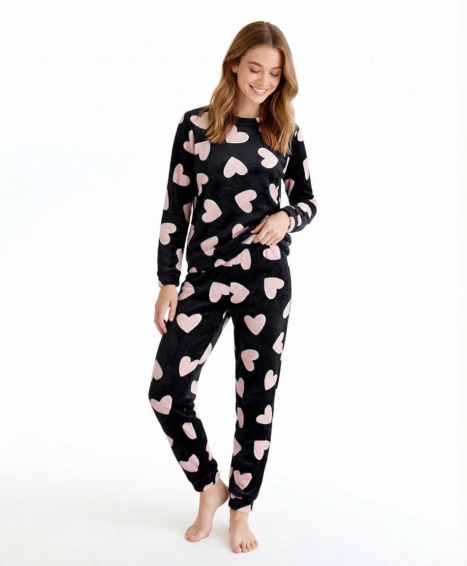 Pijama mujer coral corazones pink
