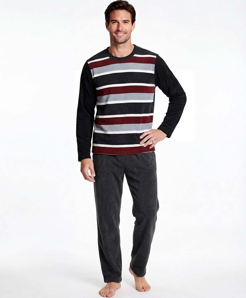 Pijama hombre polar l&iacute;neas rojas