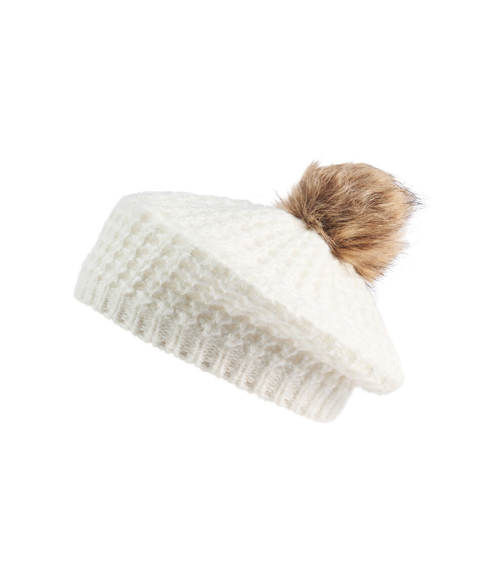 Boina mujer pompom white
