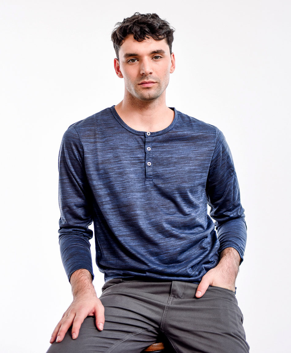 Polera hombre jaspeada botones azul