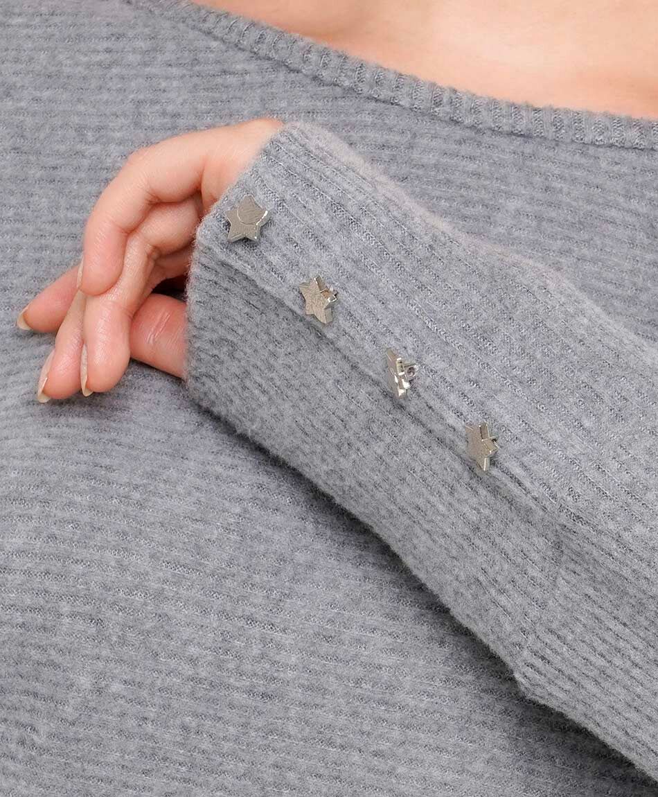 Sweater mujer pu&ntilde;o extendido gris