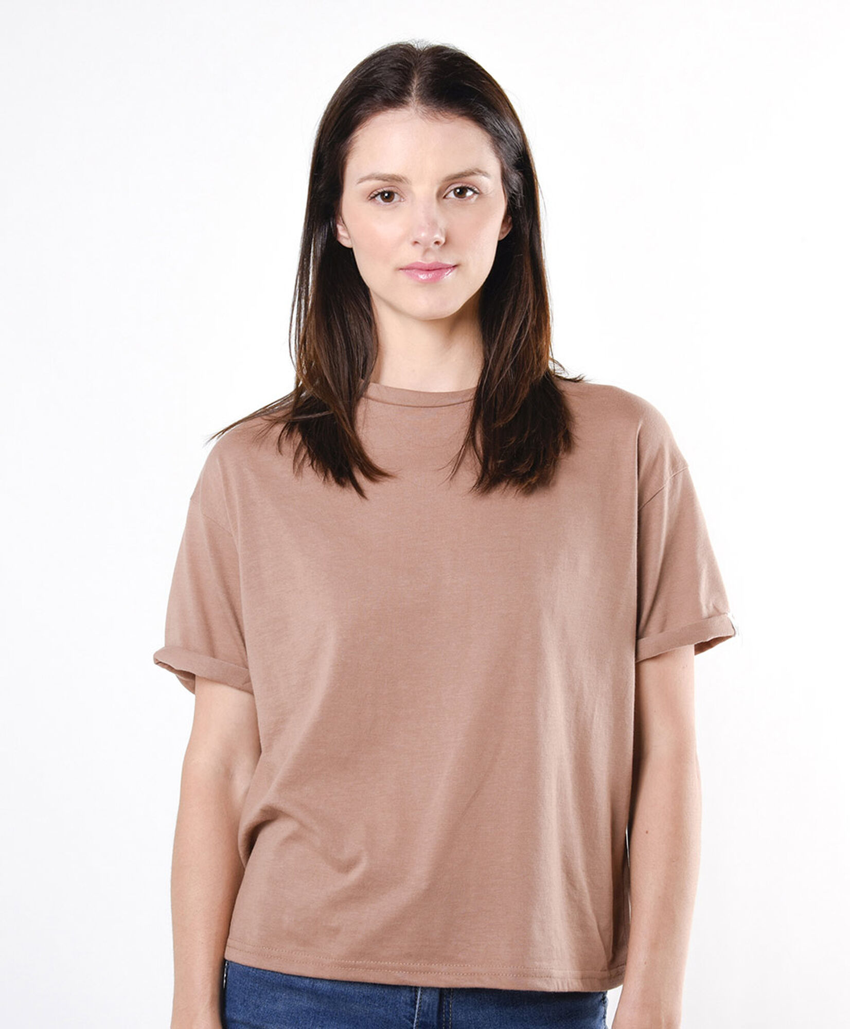 Polera mujer lisa básica manga doblada Polera mujer lisa básica manga doblada