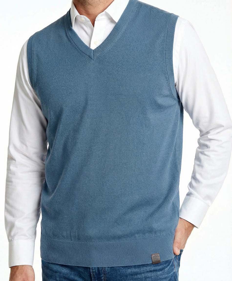 Sweater hombre  sin mangas cuello v azul