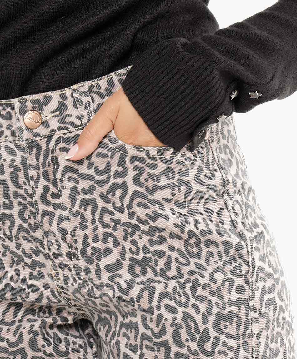 Jeans mujer animal print flare beige