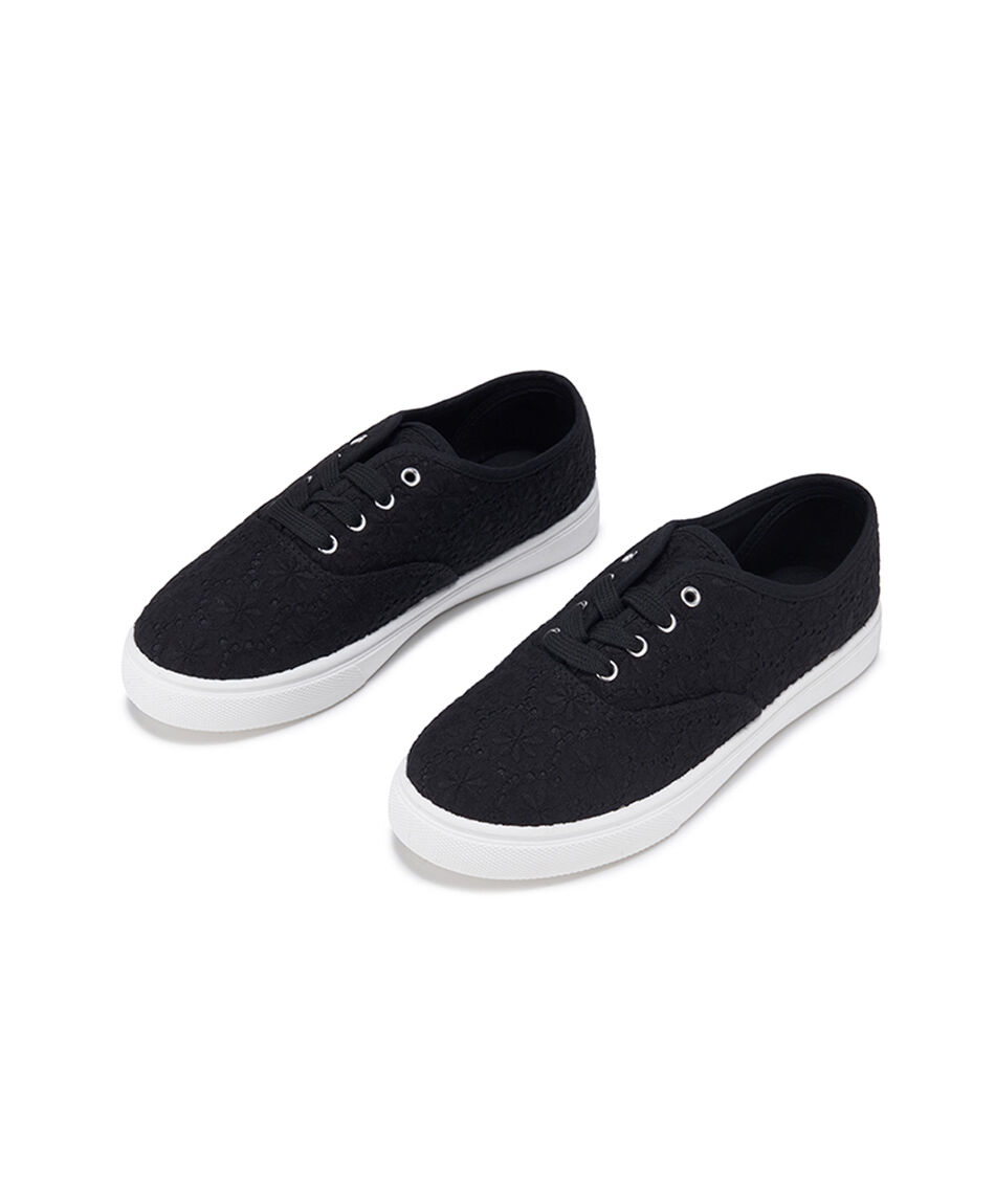 Zapatilla mujer lona floreada negra