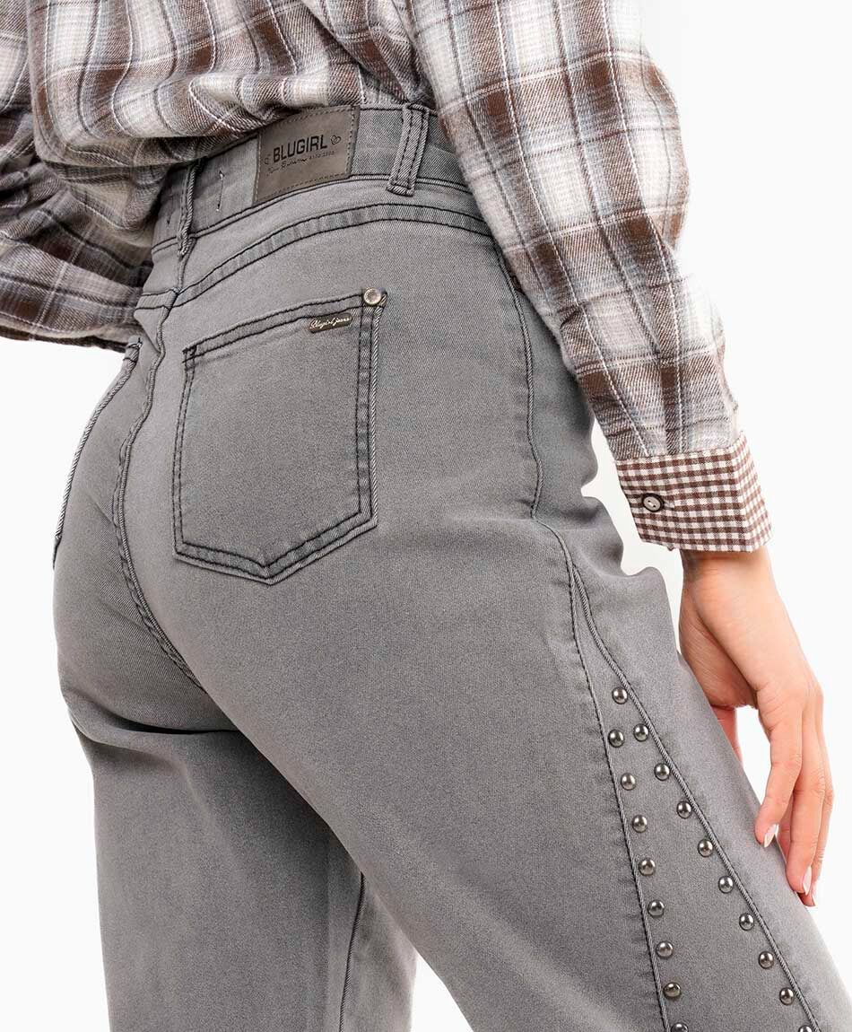 Jeans mujer wide leg tachas grey