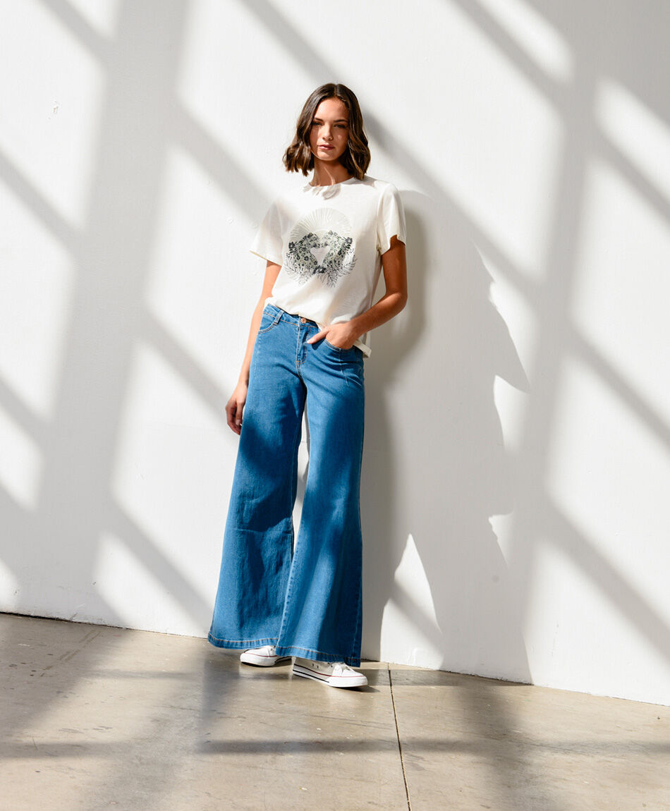 Jeans mujer wide leg coraz&oacute;n
