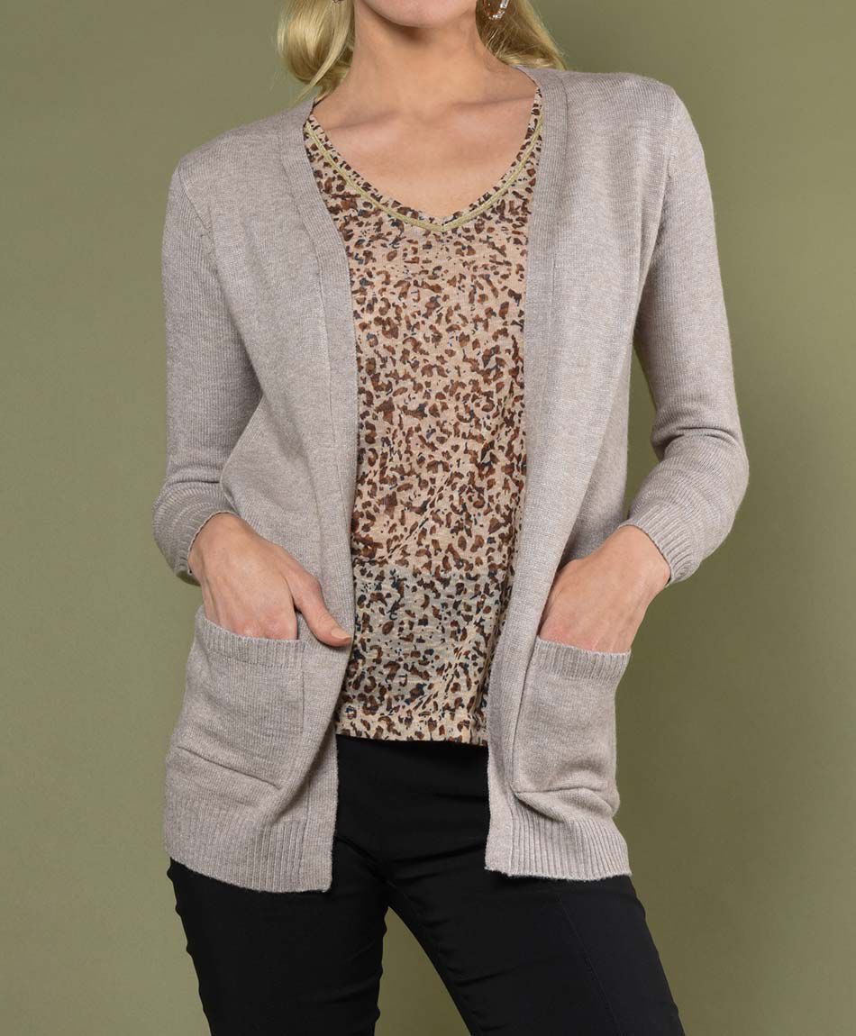 Cardigan abierto bolsillos cuello en v