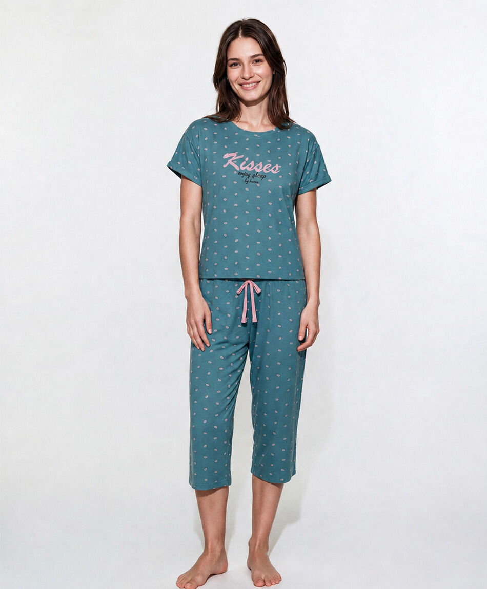Pijama mujer capri letras puntos