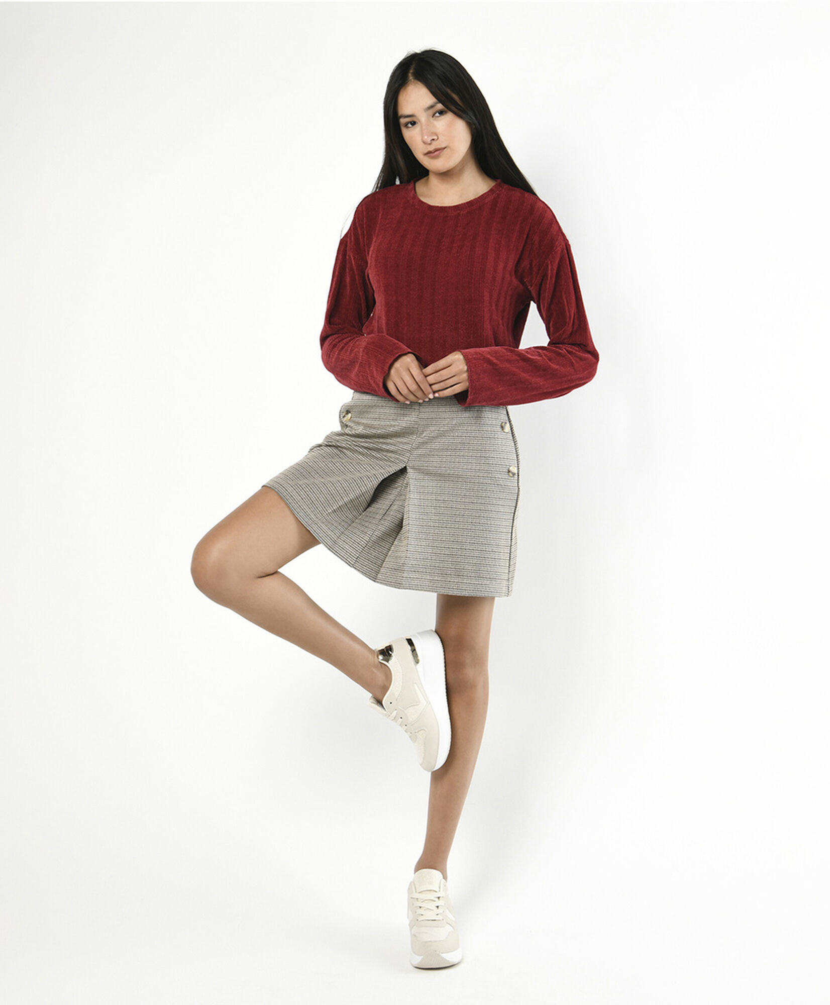 Mini falda mujer pied de poule botones Mini falda mujer pied de poule botones