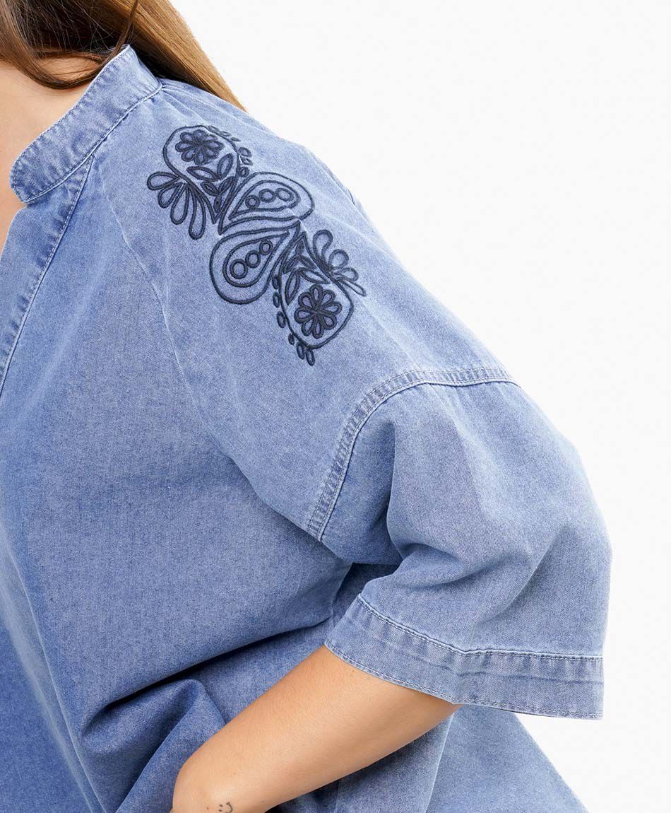 Blusa mujer denim azul