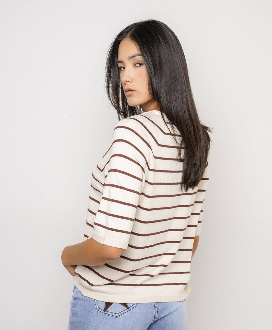 Sweater mujer manga 3/4 lineas white