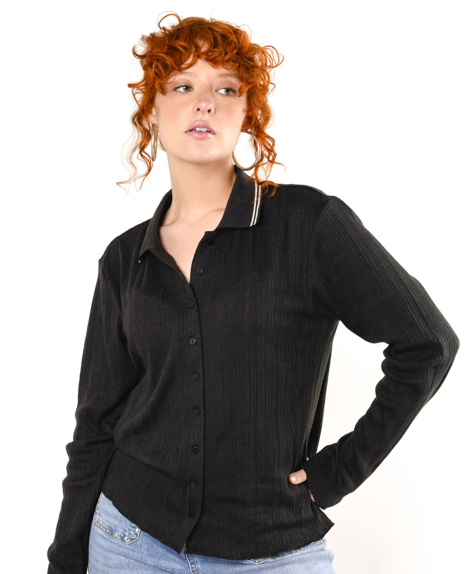 Polera mujer botones y cuello Polera mujer botones y cuello