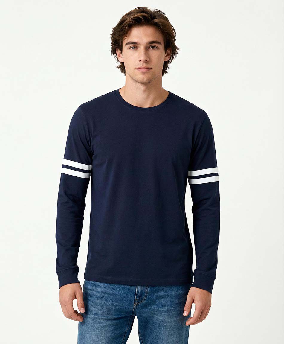 Polera hombre manga larga linea doble white