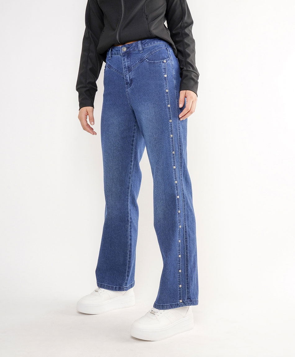 Jeans mujer flare denim tachas