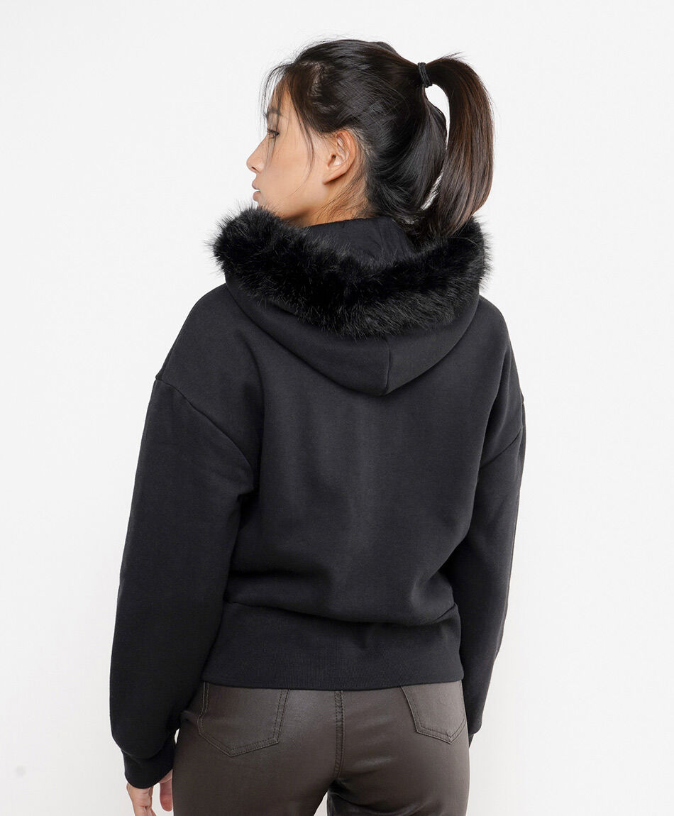 Poler&oacute;n mujer capucha piel black
