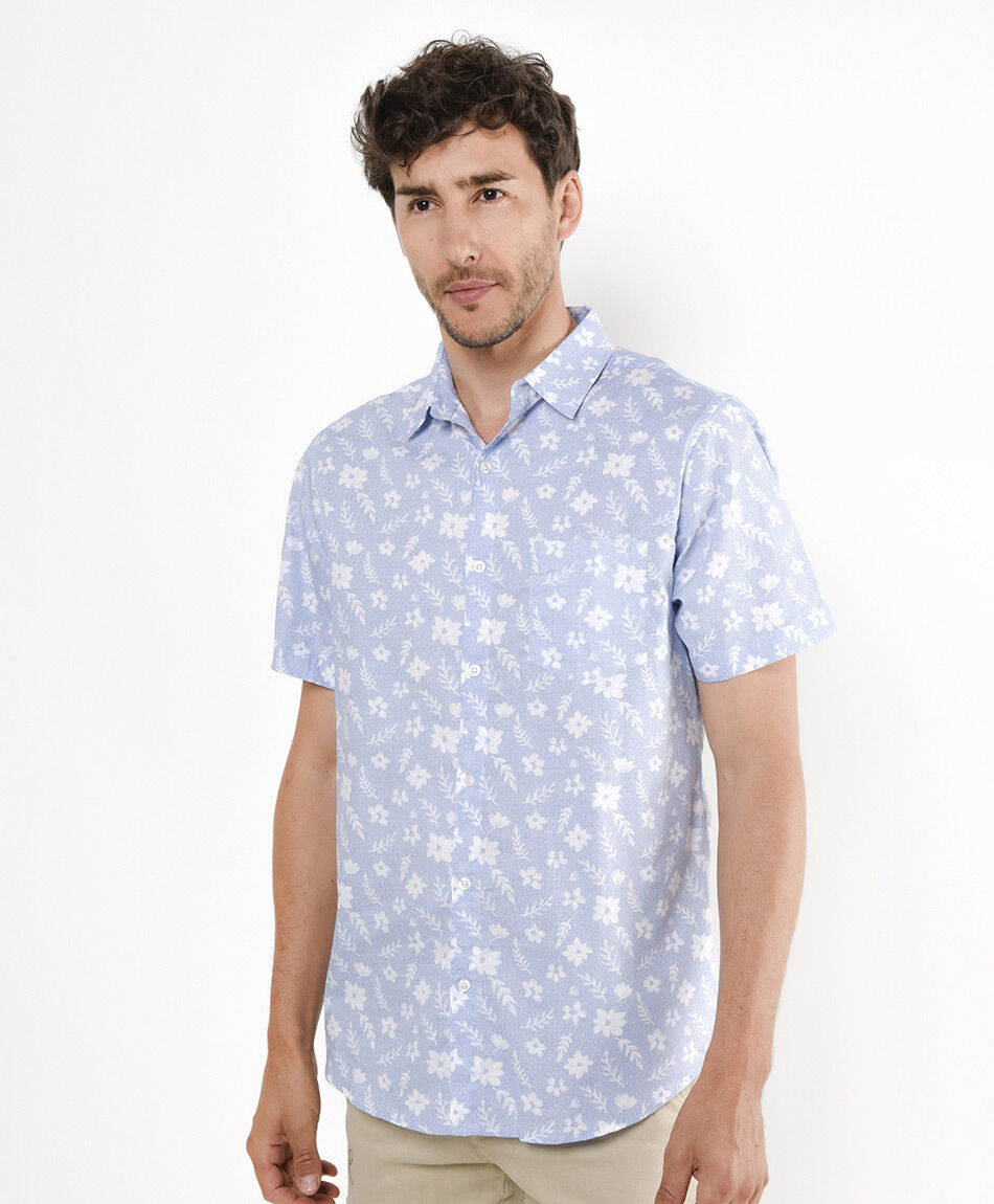Camisa hombre floreada celeste
