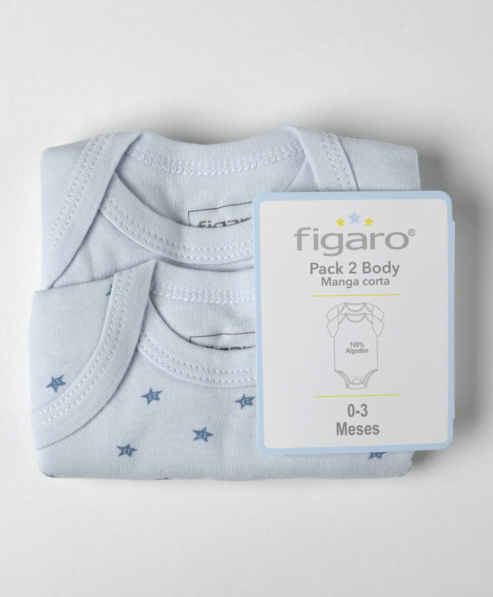 Pack 2 bodies bebé azul liso y estrellas Pack 2 bodies bebé azul liso y estrellas