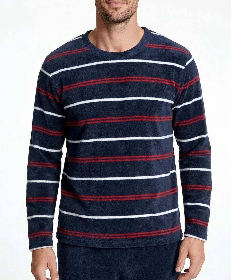 Pijama hombre polar l&iacute;neas rojas