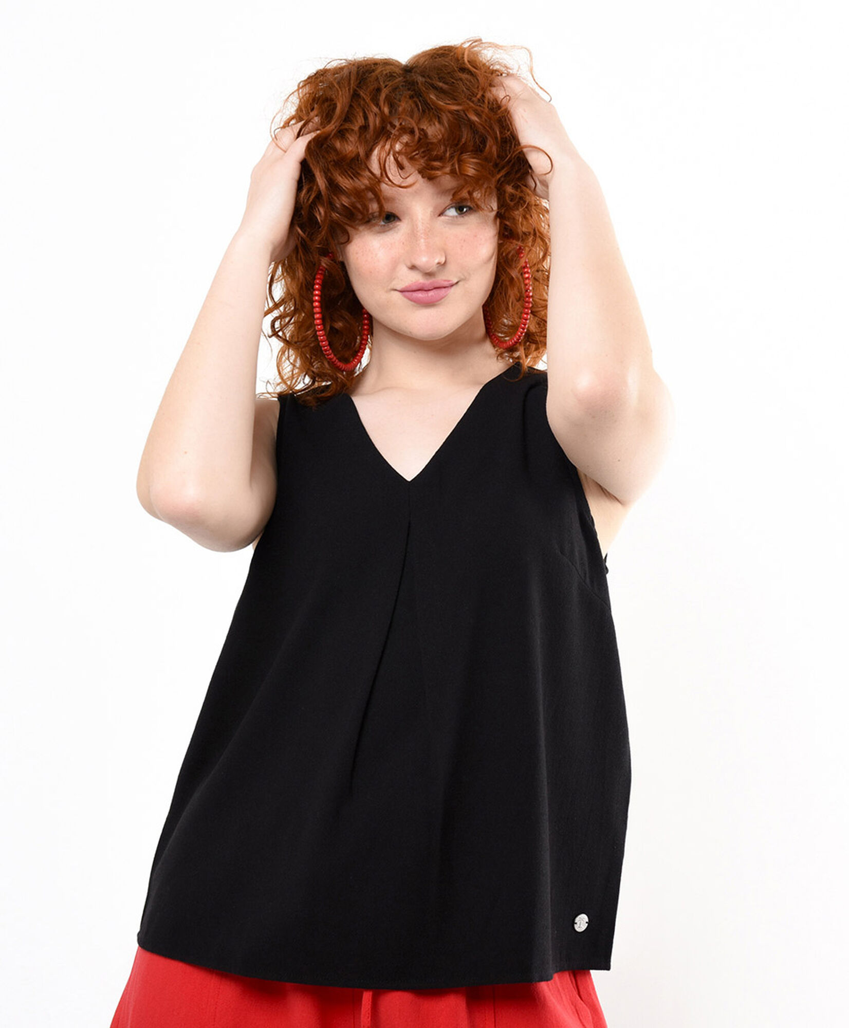 Blusa mujer pliegue negro sin mangas Blusa mujer pliegue negro sin mangas