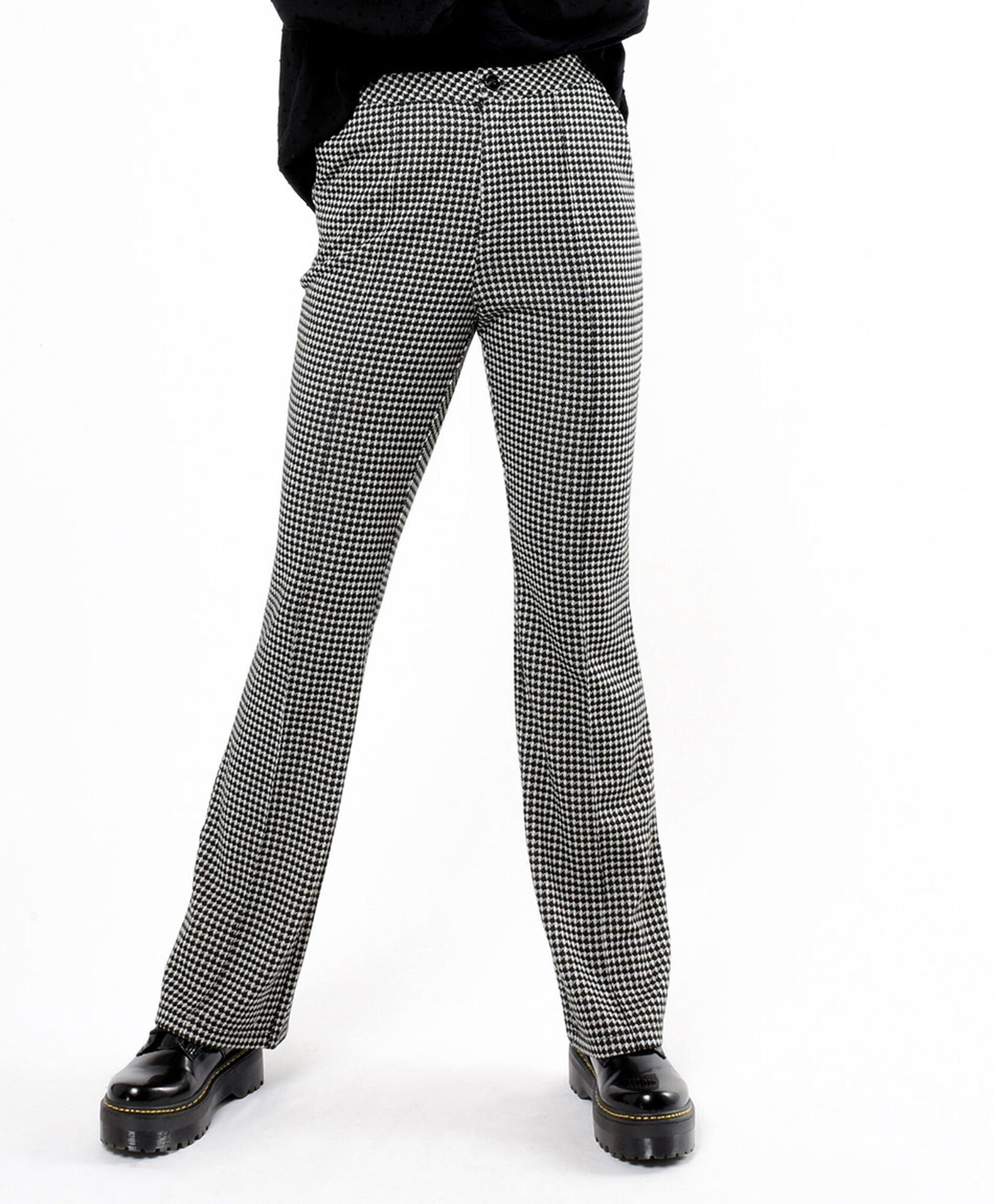 Pantalón mujer pied de poule costura frontal Pantalón mujer pied de poule costura frontal