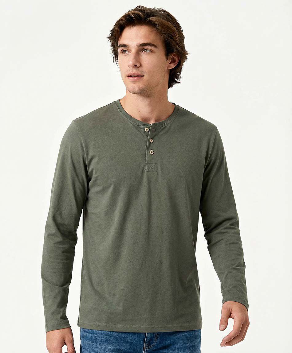 Polera hombre botones manga larga