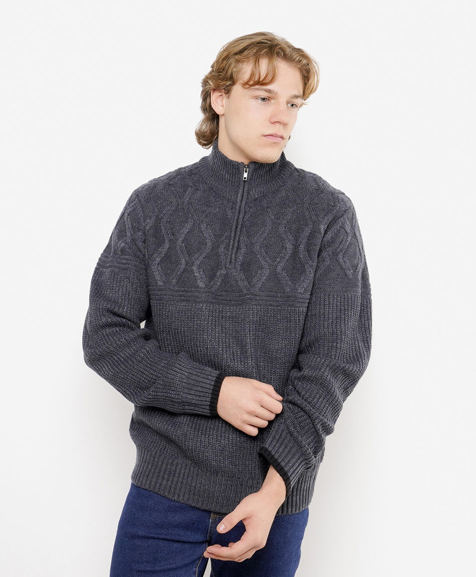 Sweater hombre cierre medio texturizado