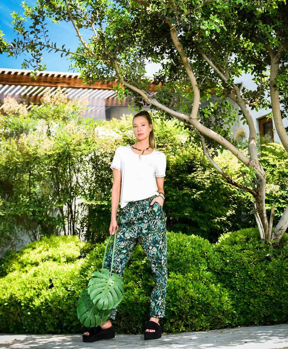 Pantal&oacute;n tiro alto estampado