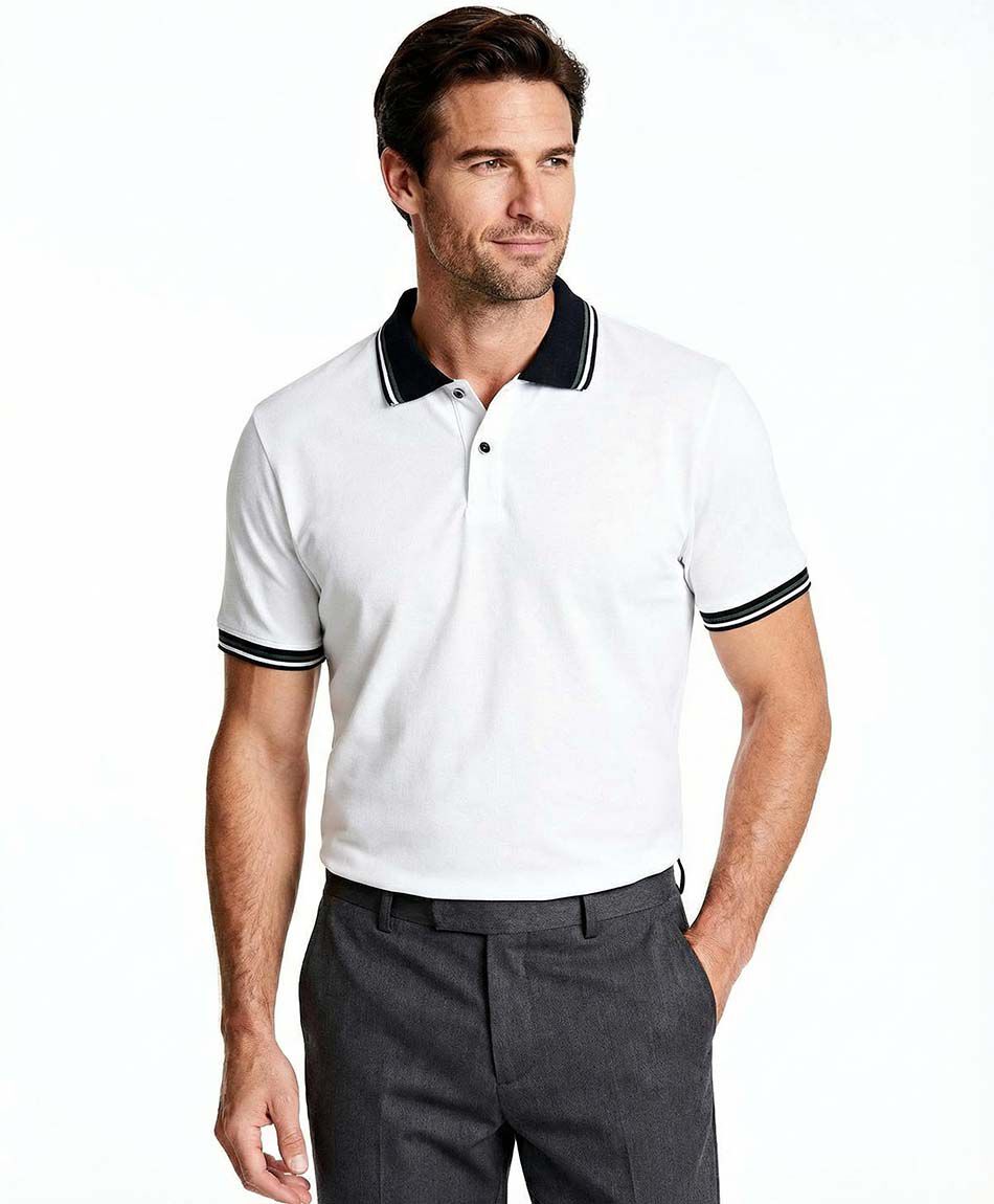 Polera hombre cuello polo blanca