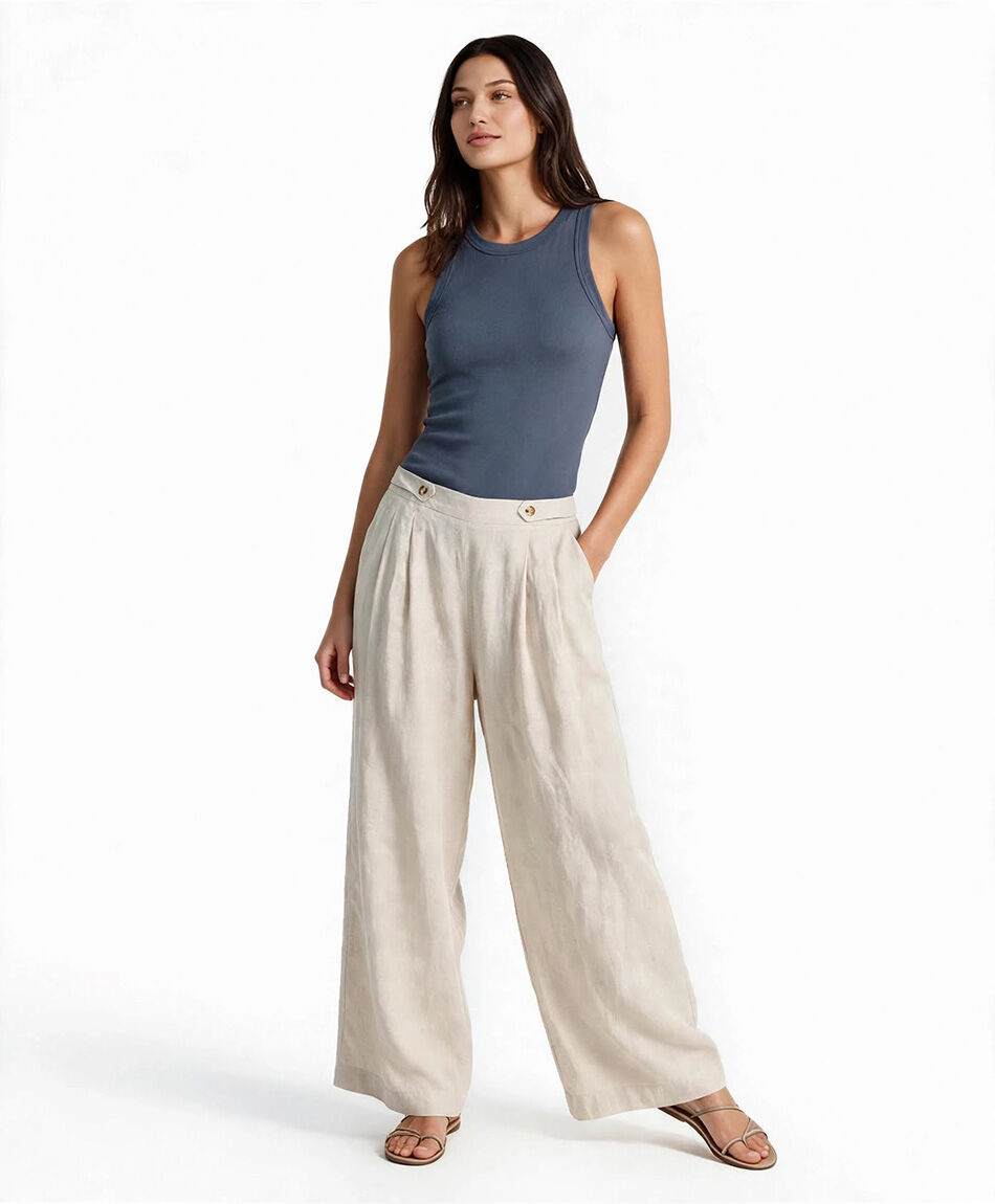 Pantal&oacute;n mujer lino botones