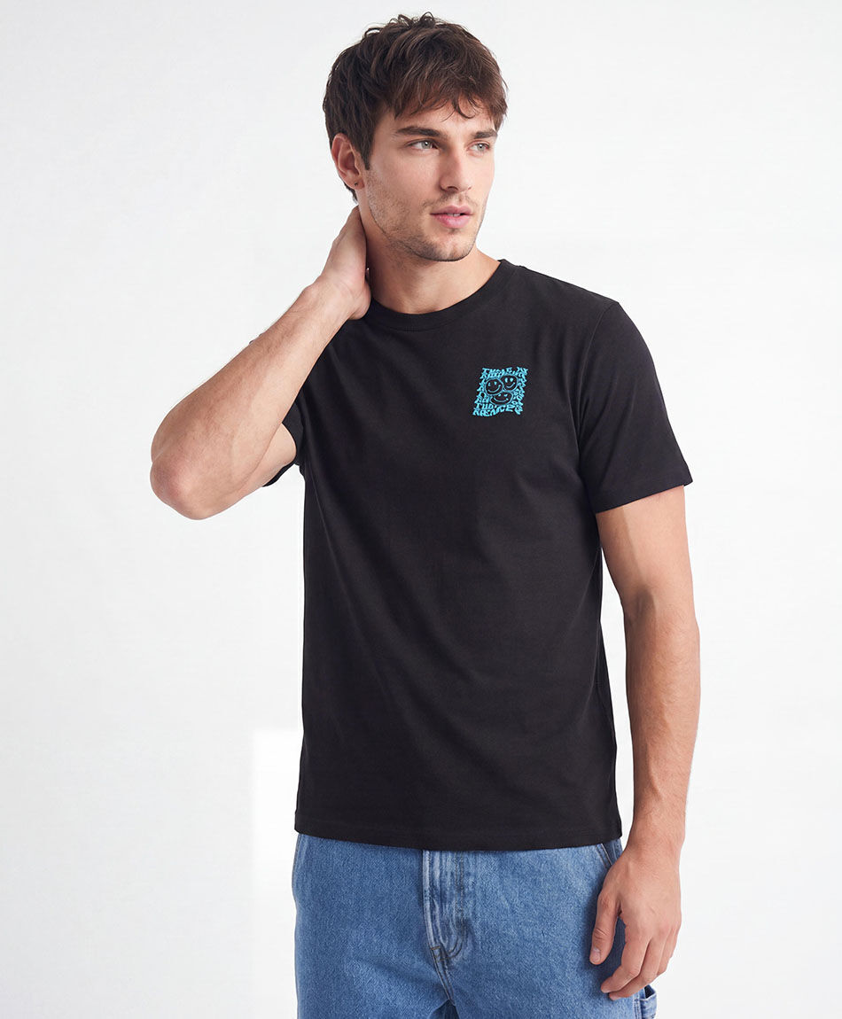 Polera hombre doble estampado graffiti caritas