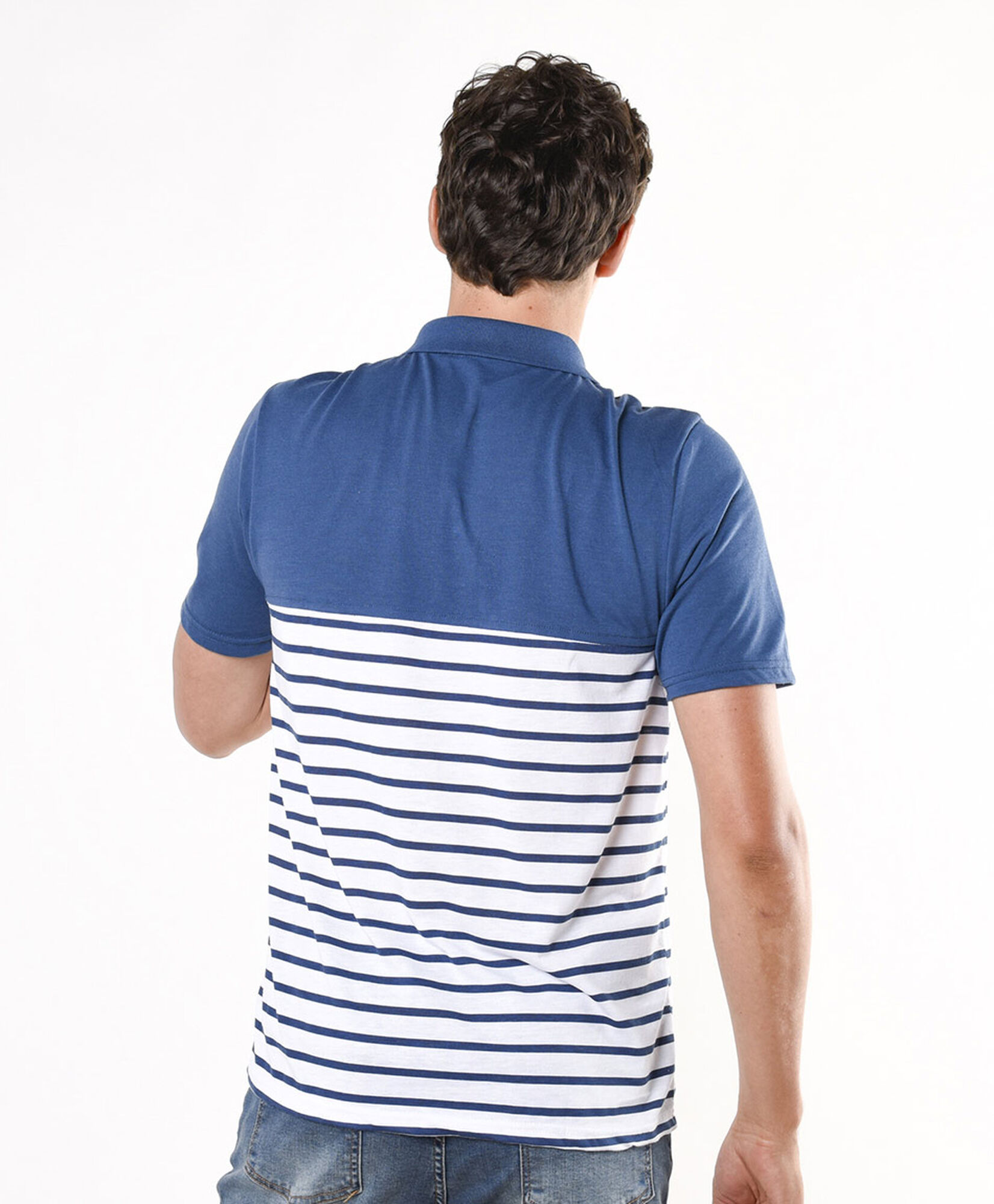 Polera hombre líneas azul cuello piqué Polera hombre líneas azul cuello piqué