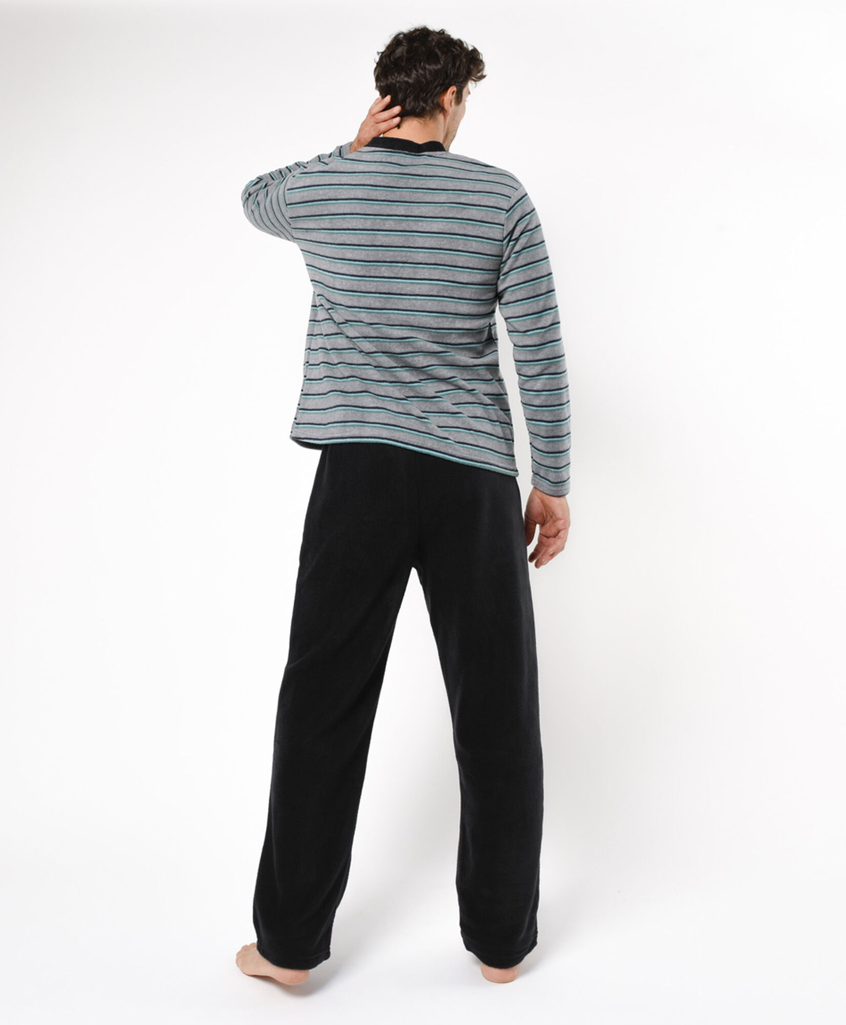 Pijama hombre polar rayas gris y verde Pijama hombre polar rayas gris y verde