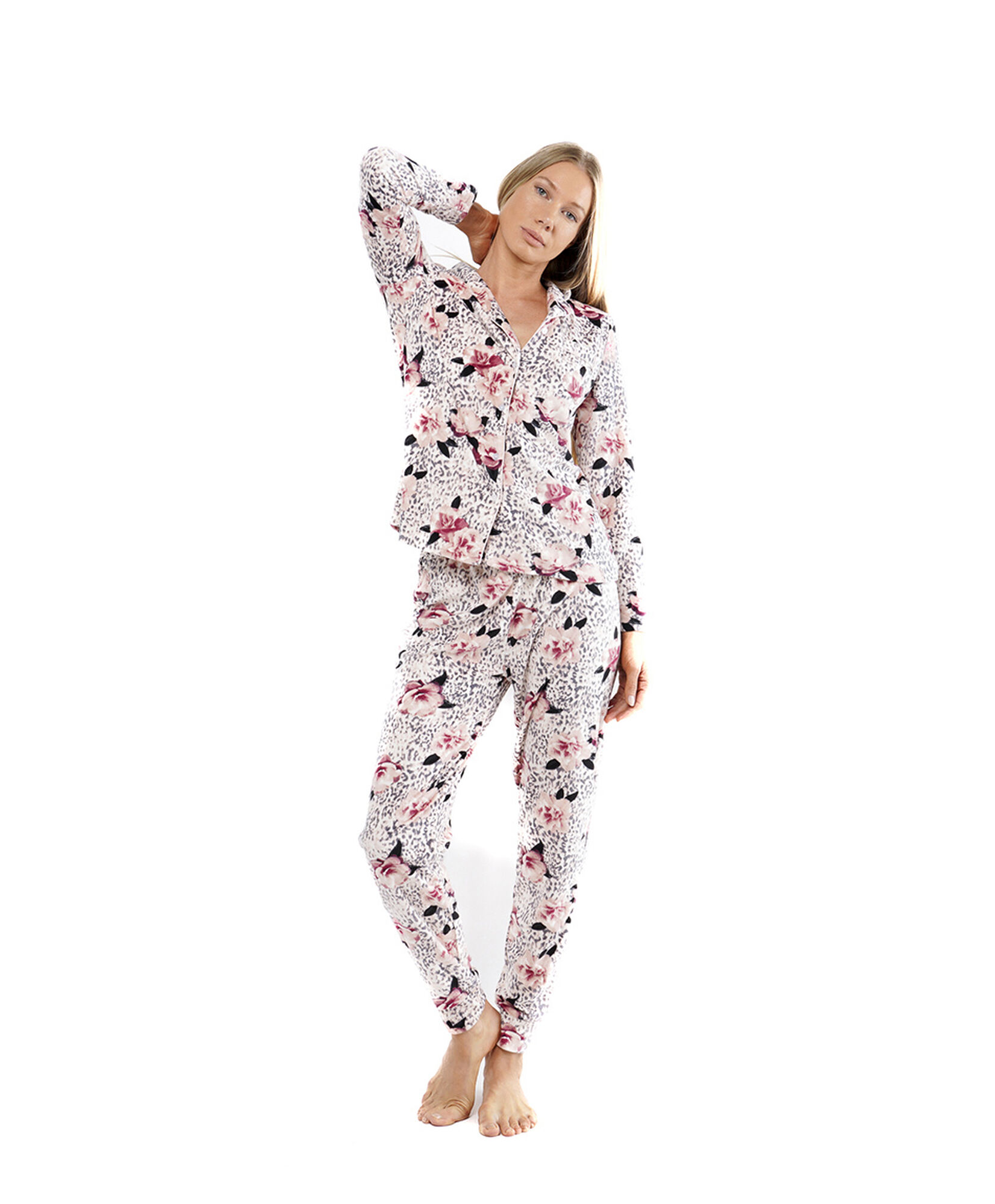 Pijama mujer polar camisero rosas Pijama mujer polar camisero rosas