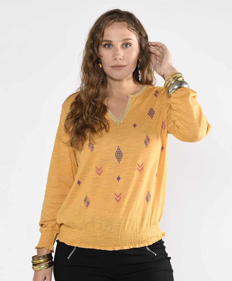 Polera manga larga cuello en v