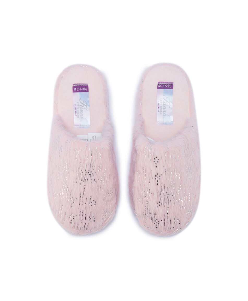 Pantufla mujer rosada brillos