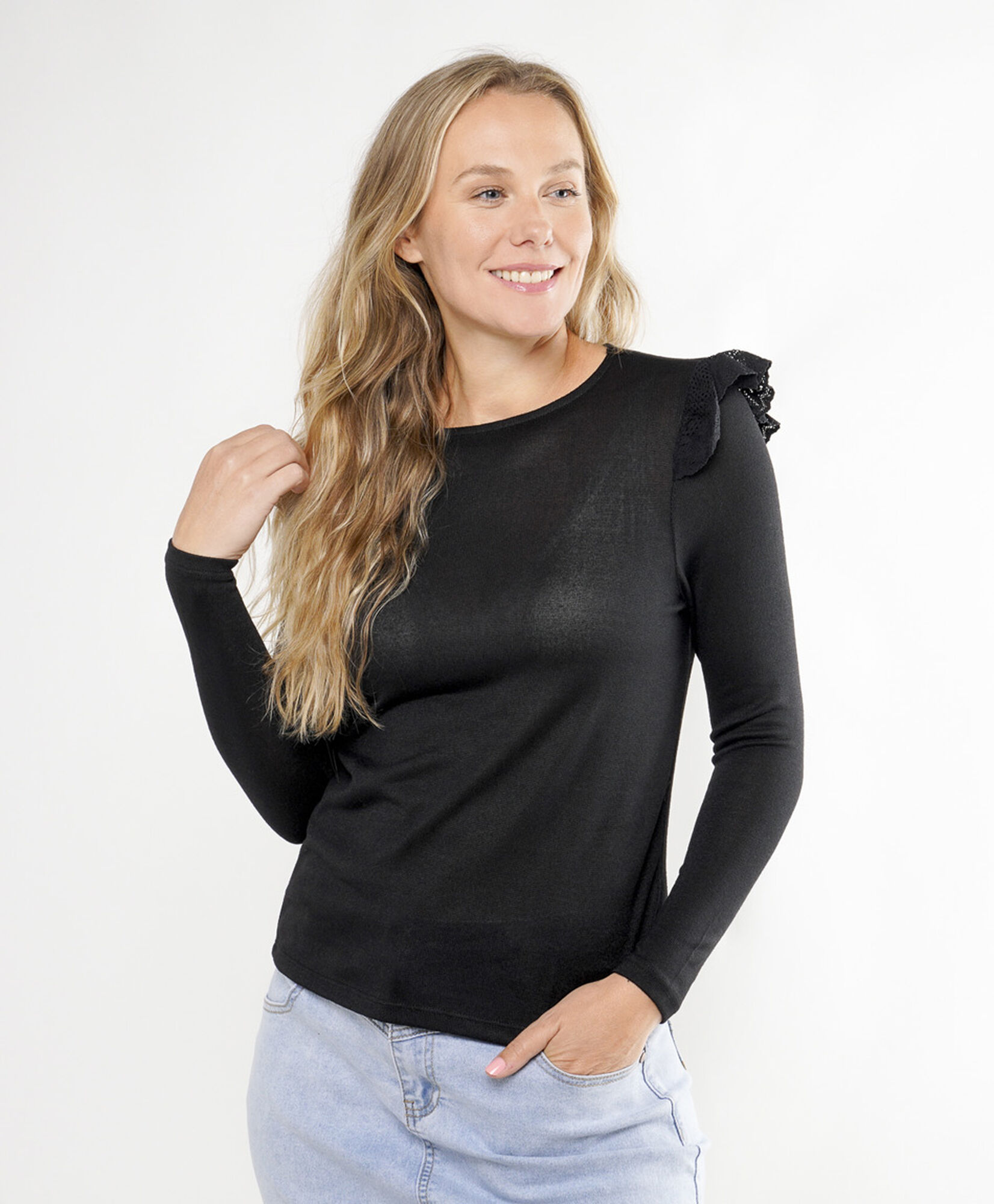 Polera mujer vuelitos hombros Polera mujer vuelitos hombros
