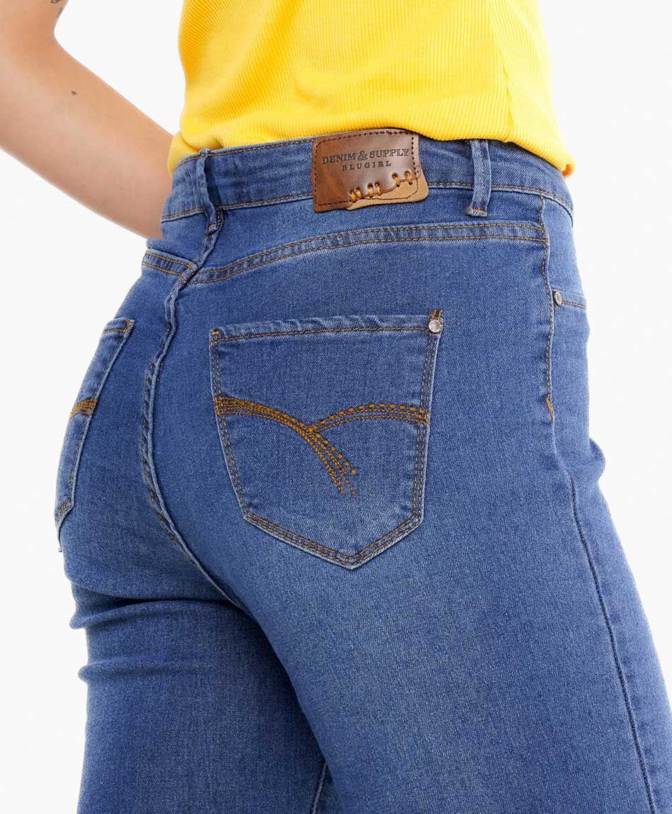 Jeans mujer basta bordada skinny