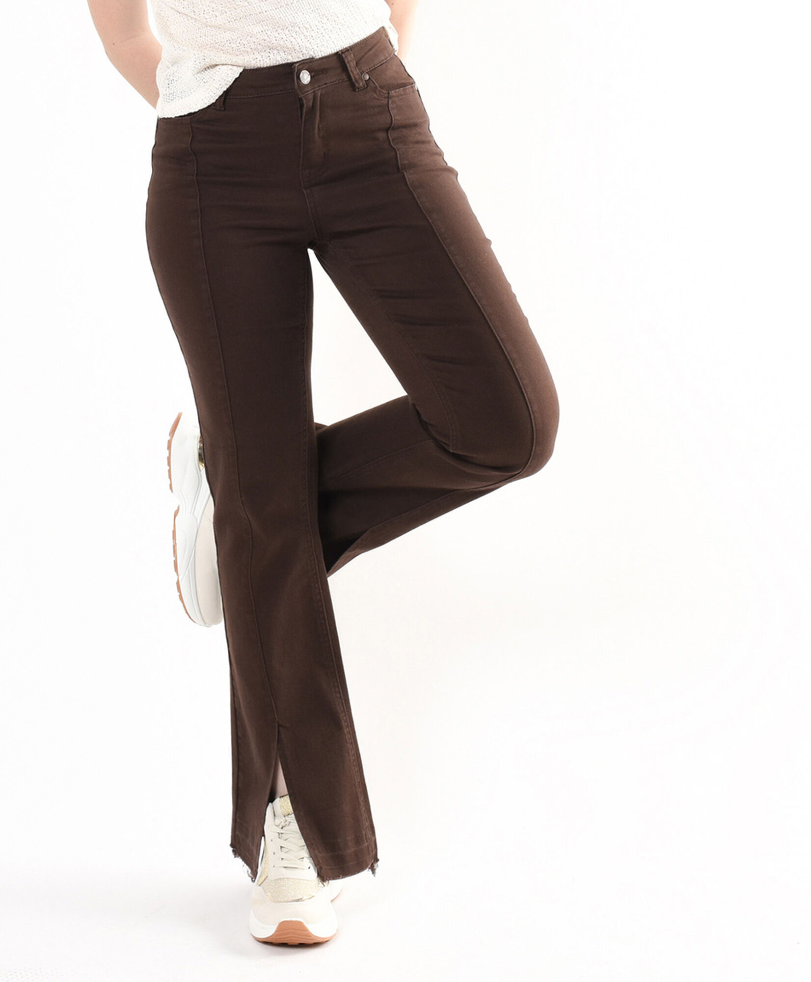Jeans mujer basta abierta café flare Jeans mujer basta abierta café flare