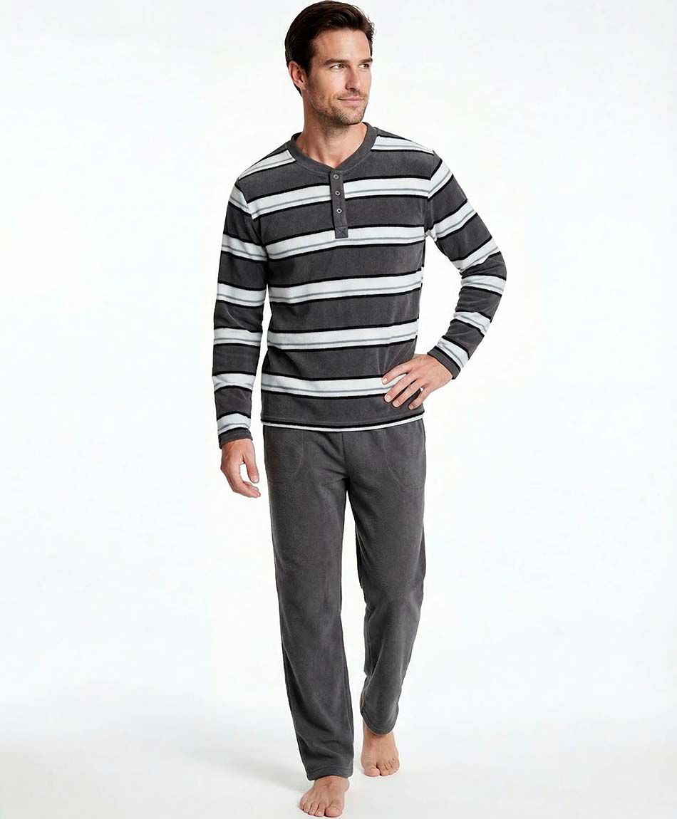 Pijama hombre polar l&iacute;neas bicolor