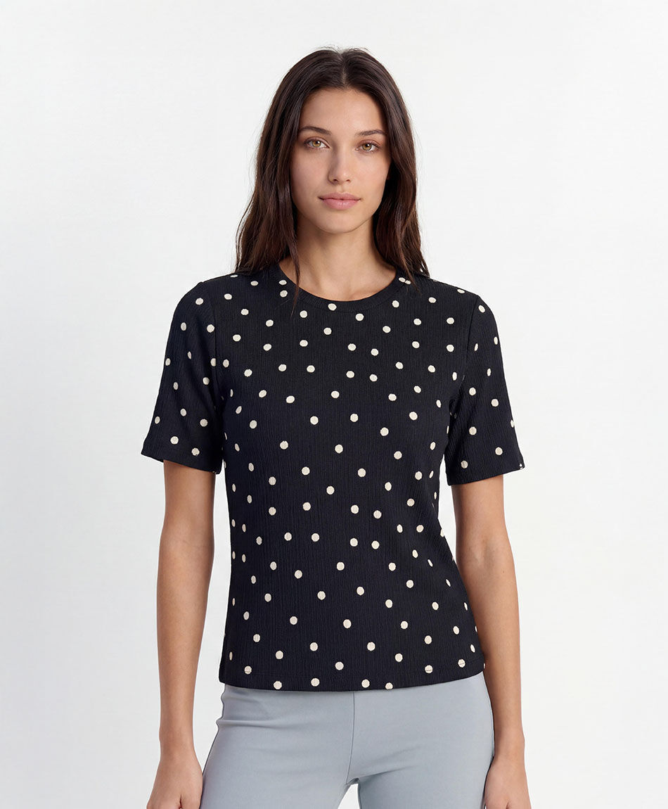 Polera mujer lunares elasticada