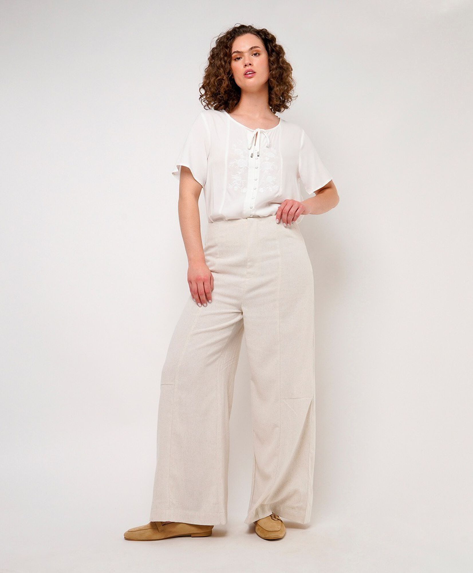 Pantalón mujer tiro alto liso wide Pantalón mujer tiro alto liso wide