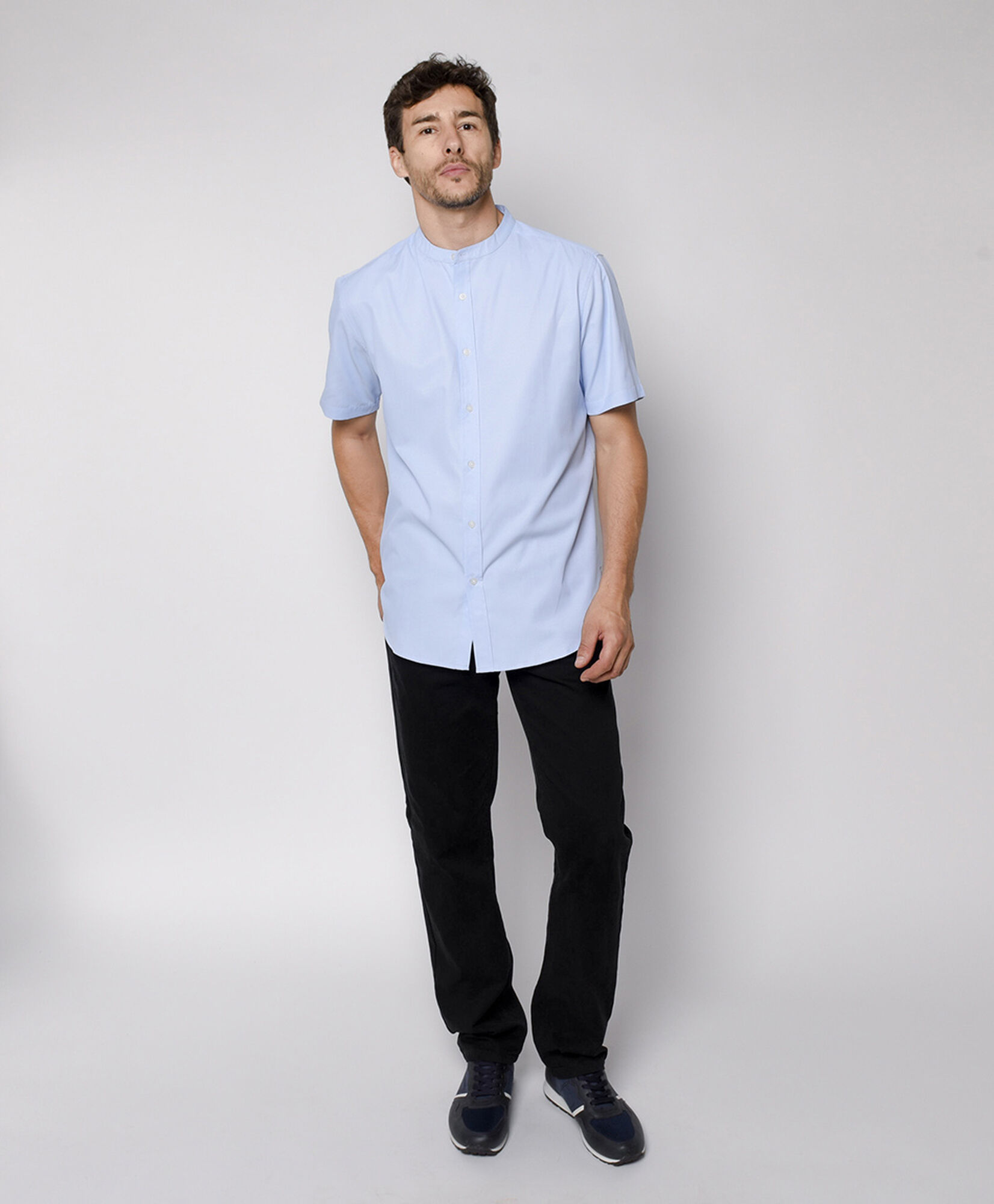 Camisa hombre celeste cuello mao Camisa hombre celeste cuello mao
