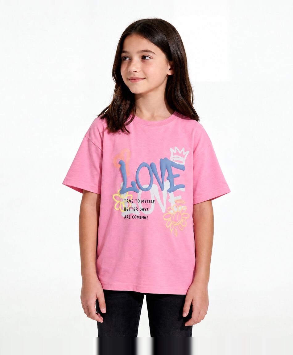 Polera ni&ntilde;a oversize love graffiti